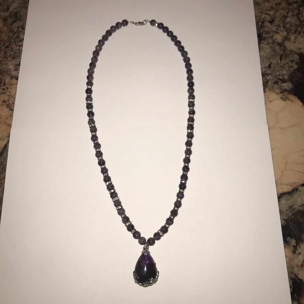 Women’s Purple Beaded and Cz Diamond Necklace